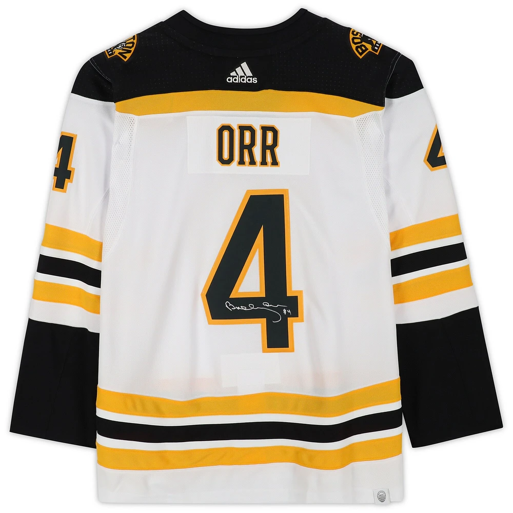 Maillot authentique adidas blanc autographié par Bobby Orr des Bruins de Boston