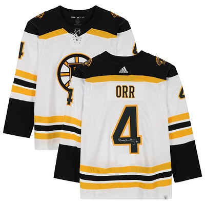 Maillot authentique adidas blanc autographié par Bobby Orr des Bruins de Boston