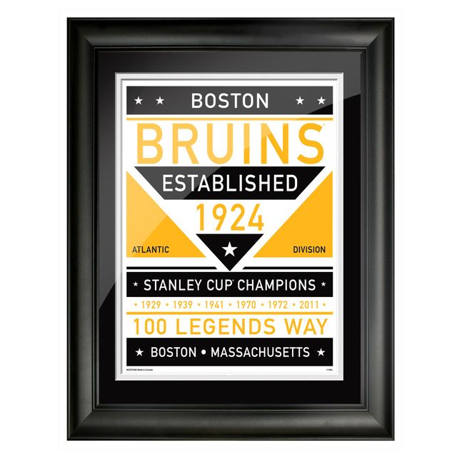 Oeuvre encadrée bicolore de l'équipe des Bruins de Boston 12'' x 16''