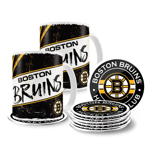 Bruins de Boston 15oz. Tasses et sous-verres classiques - Ensemble