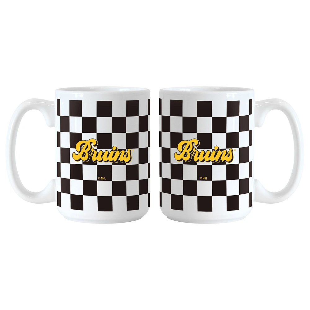 Lot de 2 tasses à motif de damier de 15 oz des Bruins de Boston