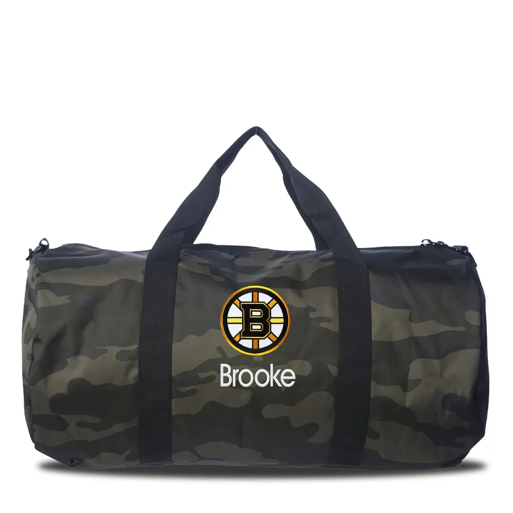 Lids Boston Bruins Camo Print Personalized Duffel Bag