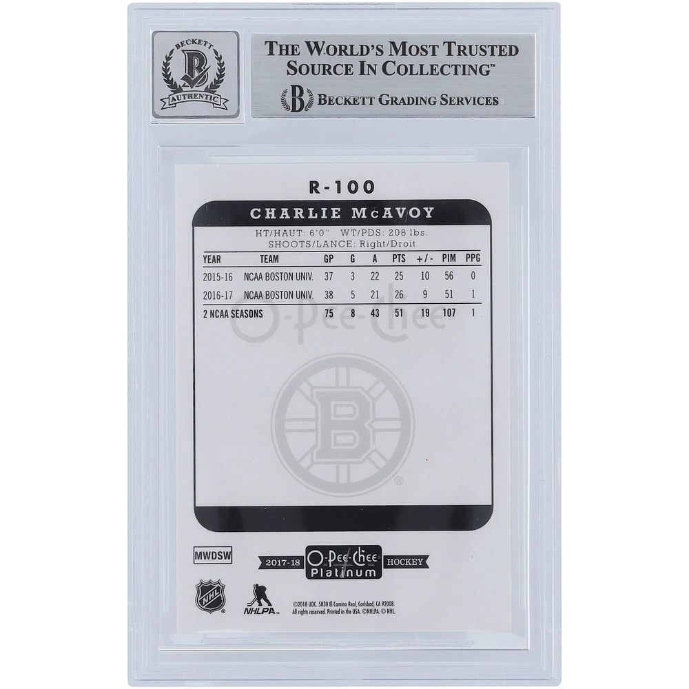 Charlie McAvoy Bruins de Boston dédicacé 2017-18 Upper Deck O-Pee-Chee Platinum Retro Yellow Ink #R-100 Beckett Fanatics Témoin authentifié 9/10 Rookie Card