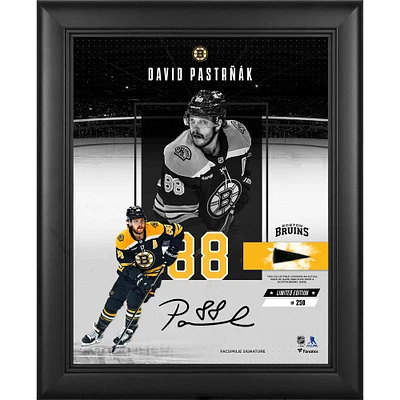 David Pastrnak Boston Bruins Facsimile Signature Framed 11" x 14" Impact Collage with a Piece of Game-Used Puck - Limited Edition of 250