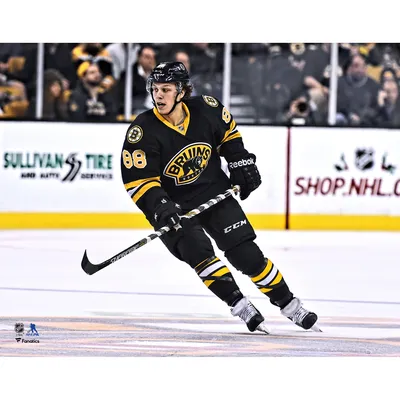 David Pastrnak Boston Bruins Unsigned Black Jersey Shooting Photograph