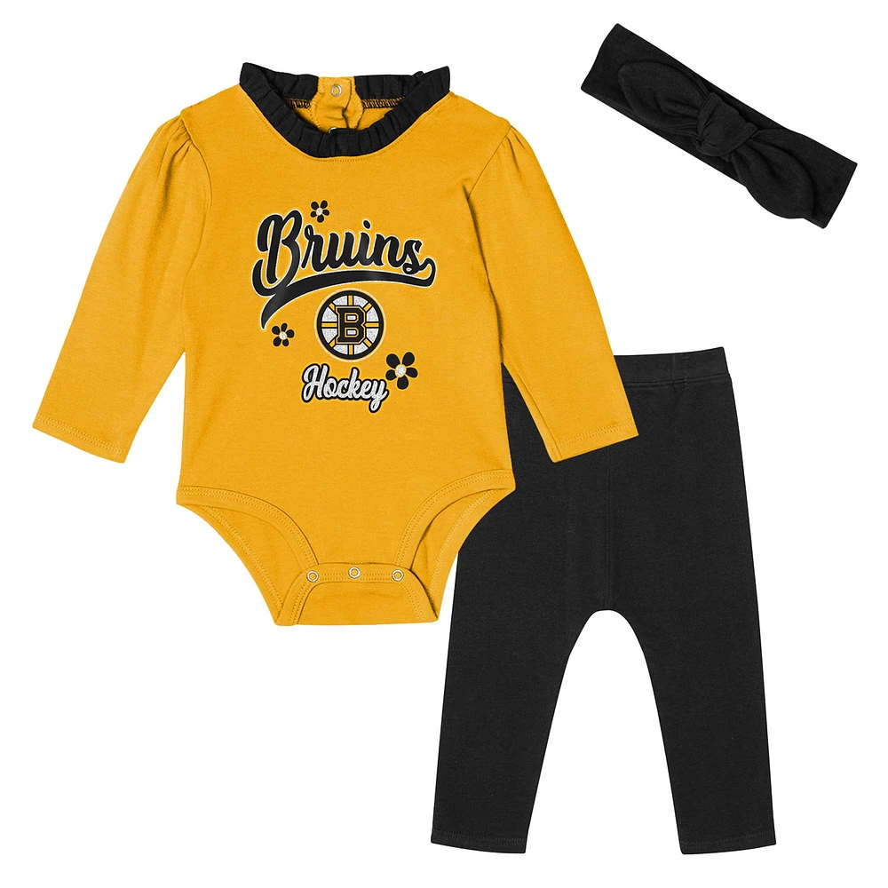 Ensemble 3 pièces à manches longues pour bébé fille Boston Bruins Rink Queen noir