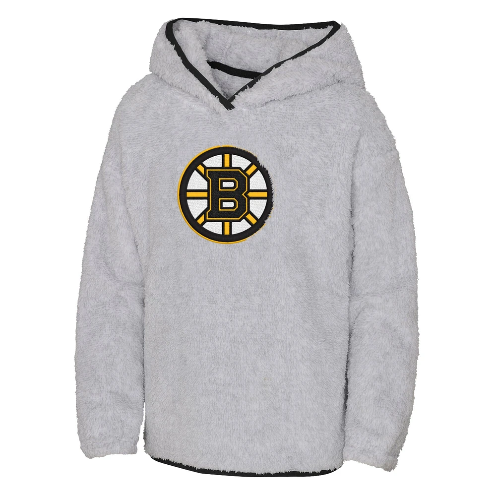 Girls Youth Heather Gray Boston Bruins Ultimate Teddy Fleece Pullover Hoodie