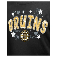 T-shirt à paillettes noir pour fille New Era des Bruins de Boston