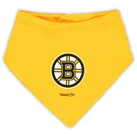 Infant Mitchell & Ness Gold/Black Boston Bruins Big Score 3-Pack Bodysuit, Bib and Bootie Set