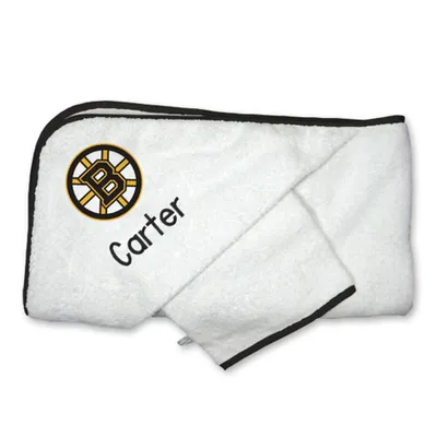 Boston Bruins Infant Personalized Hooded Towel & Mitt Set - White