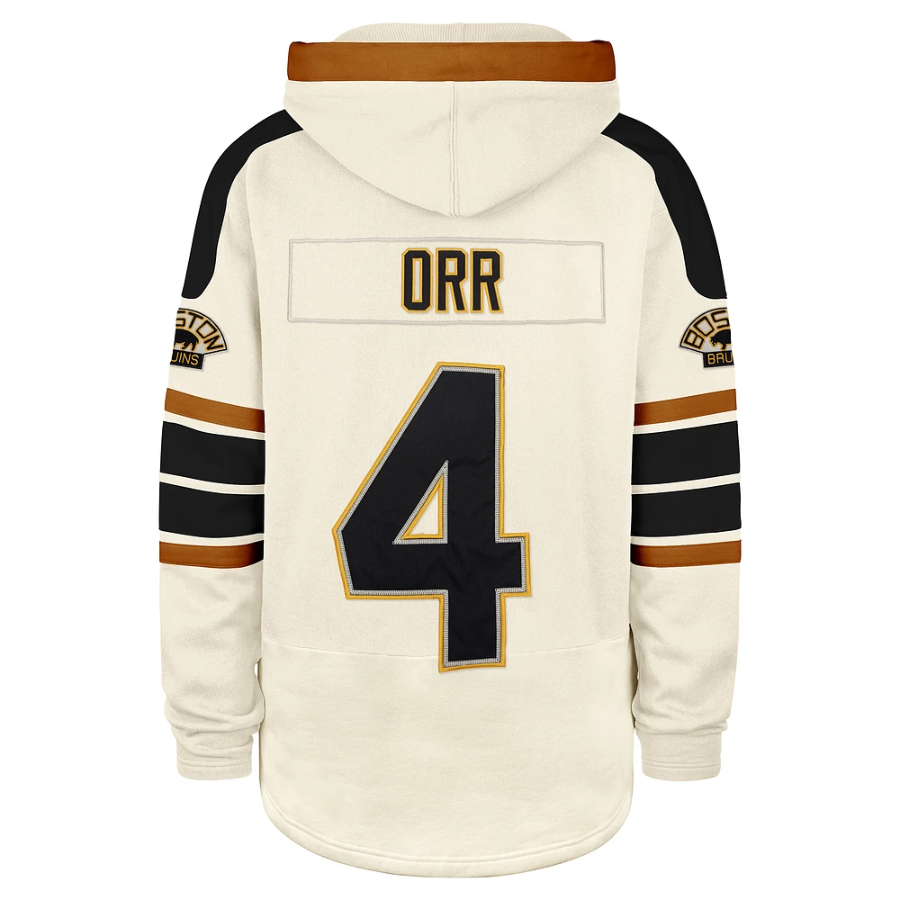 Men's '47 Bobby Orr Cream Boston Bruins Blue Line Heritage Name & Number Lace-Up Pullover Hoodie