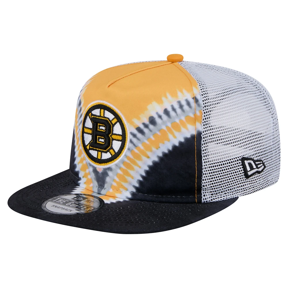 Casquette de golf ajustable V-Dye noire/dorée New Era pour homme des Bruins de Boston