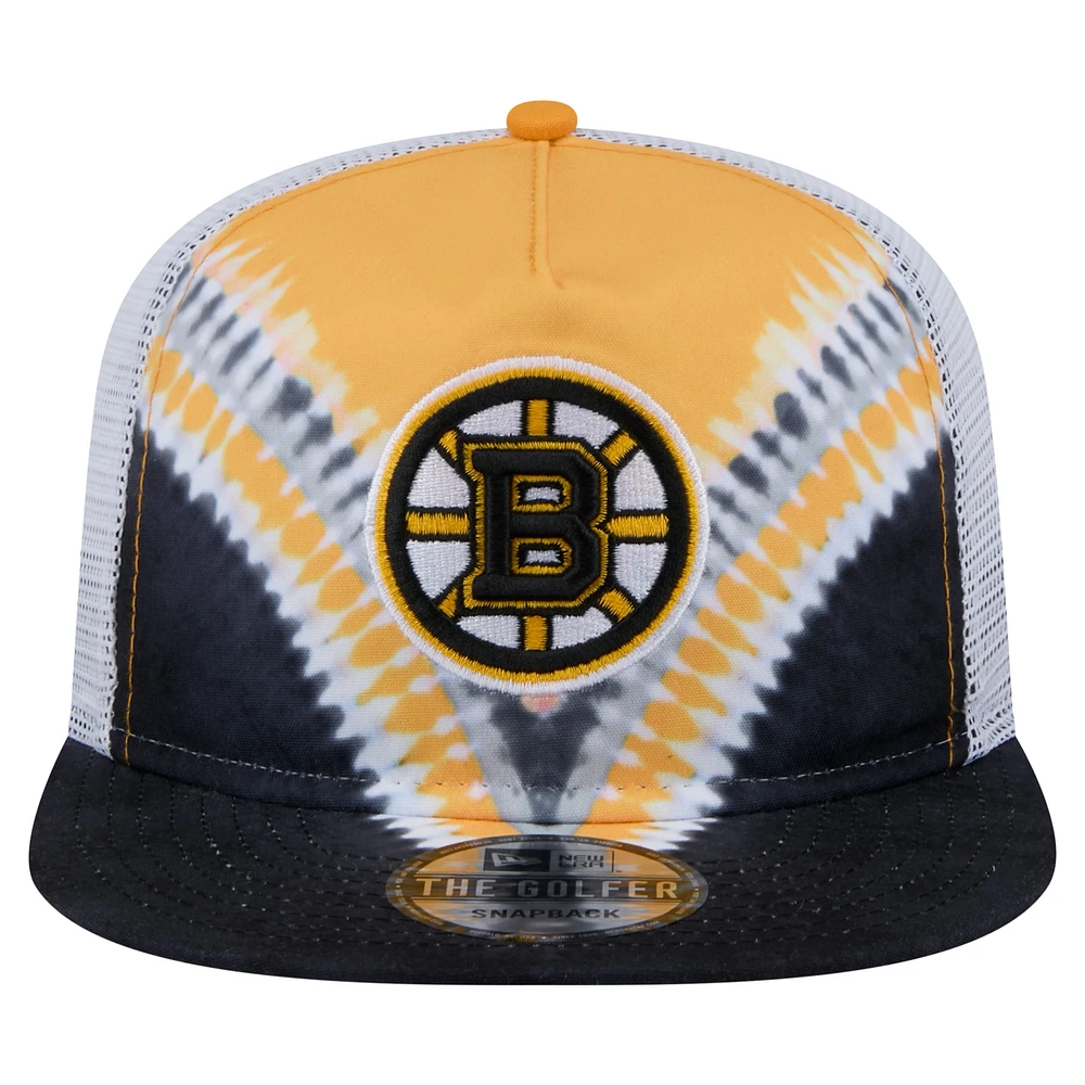 Casquette de golf ajustable V-Dye noire/dorée New Era pour homme des Bruins de Boston