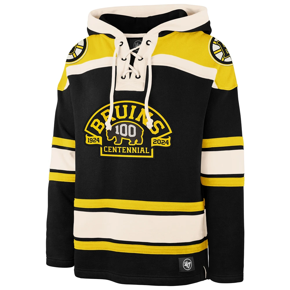 Men's '47 Black Boston Bruins 100th Anniversary Superior Lacer Pullover Hoodie