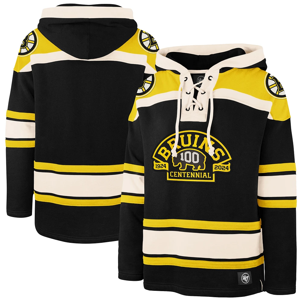 Men's '47 Black Boston Bruins 100th Anniversary Superior Lacer Pullover Hoodie