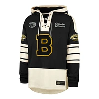 Men's '47  Black Boston Bruins Blue Line Heritage Lacer Pullover Hoodie