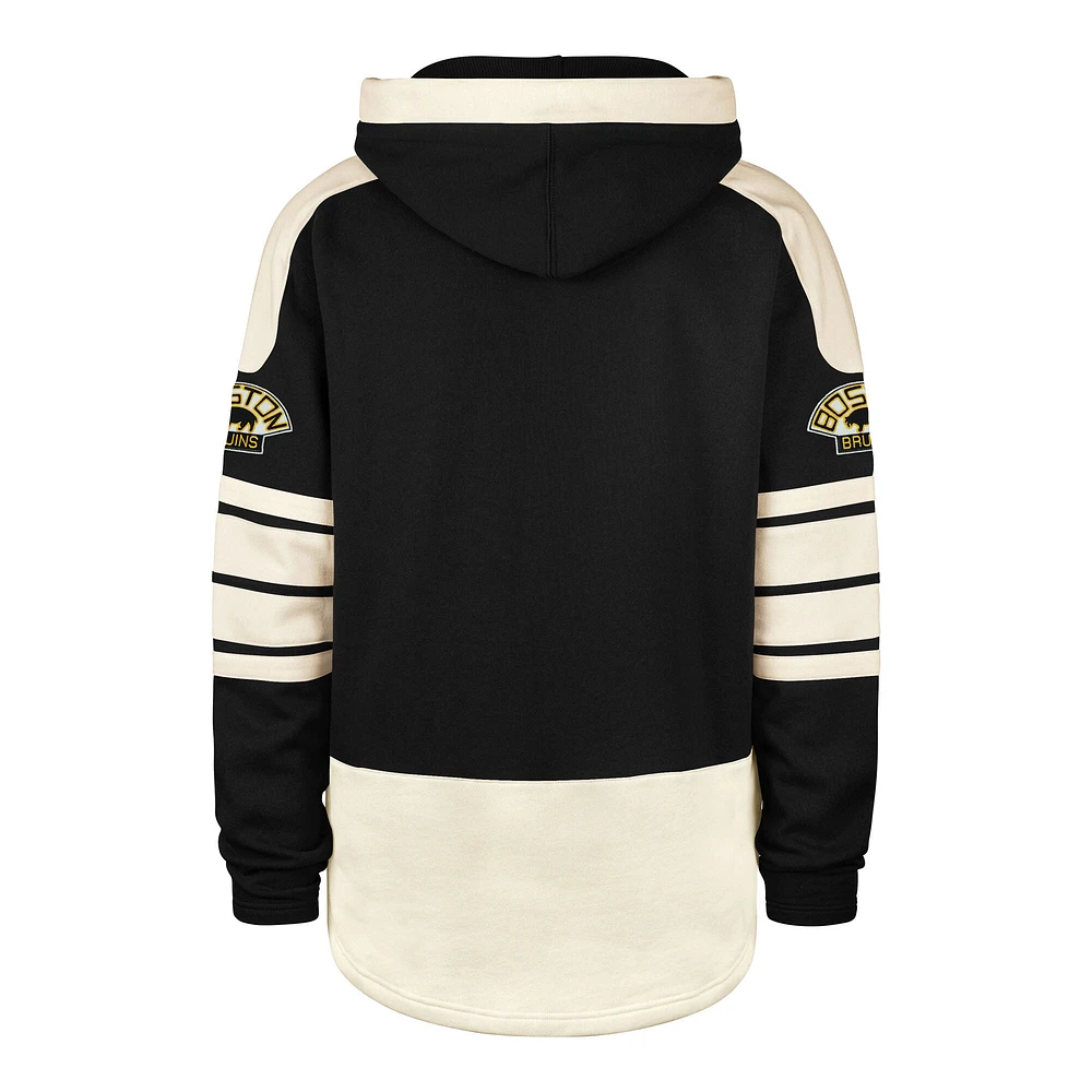Men's '47  Black Boston Bruins Blue Line Heritage Lacer Pullover Hoodie