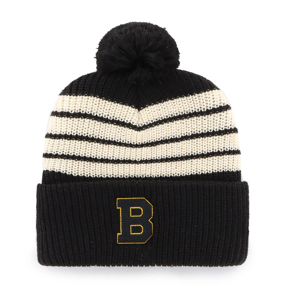 Bonnet tricoté à revers avec pompon Boston Bruins Old Time Hockey Barn '47 noir pour homme