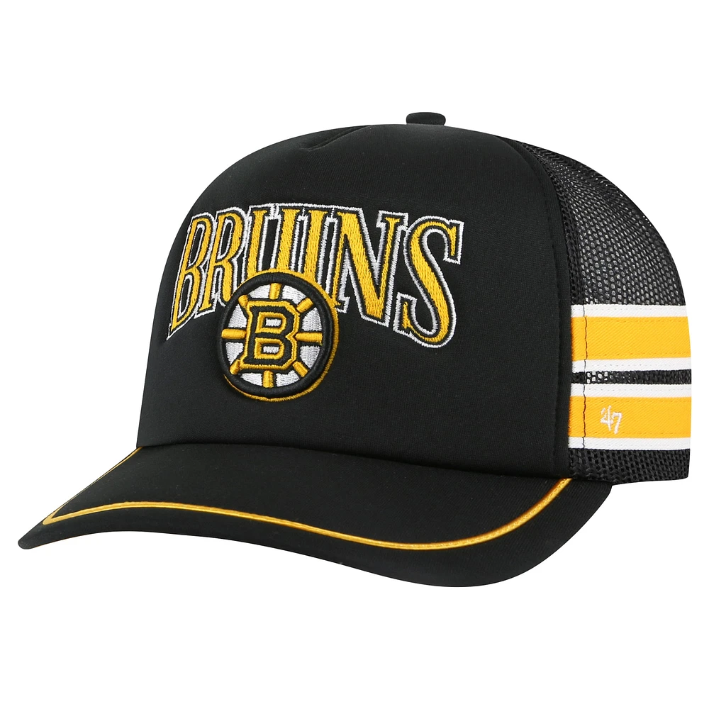 Casquette de camionneur snapback à rayures latérales '47 noire des Bruins de Boston pour hommes