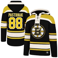 Men's '47 David Pastrnak Black Boston Bruins Big & Tall Lace-up Pullover Hoodie