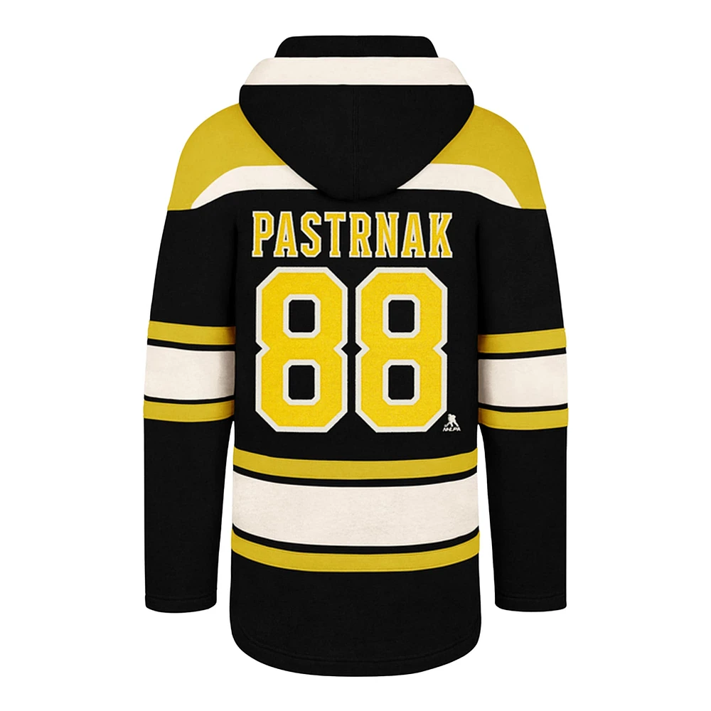 Men's '47 David Pastrnak Black Boston Bruins Big & Tall Lace-up Pullover Hoodie