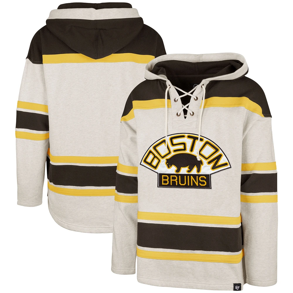 Men's '47  Oatmeal Boston Bruins Rockaway Lacer Pullover Hoodie