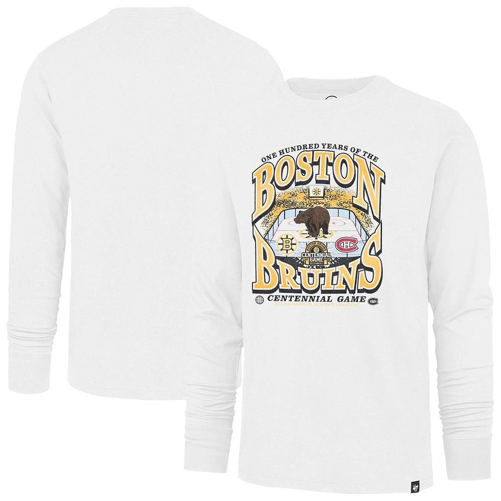 T-shirt à manches longues pour homme '47 White Boston Bruins Centennial Game