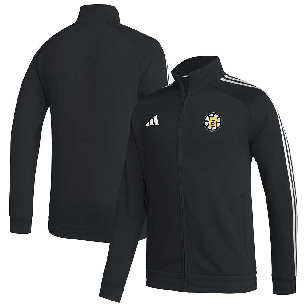 Veste de survêtement à fermeture éclair intégrale adidas Bruins Boston noire pour hommes