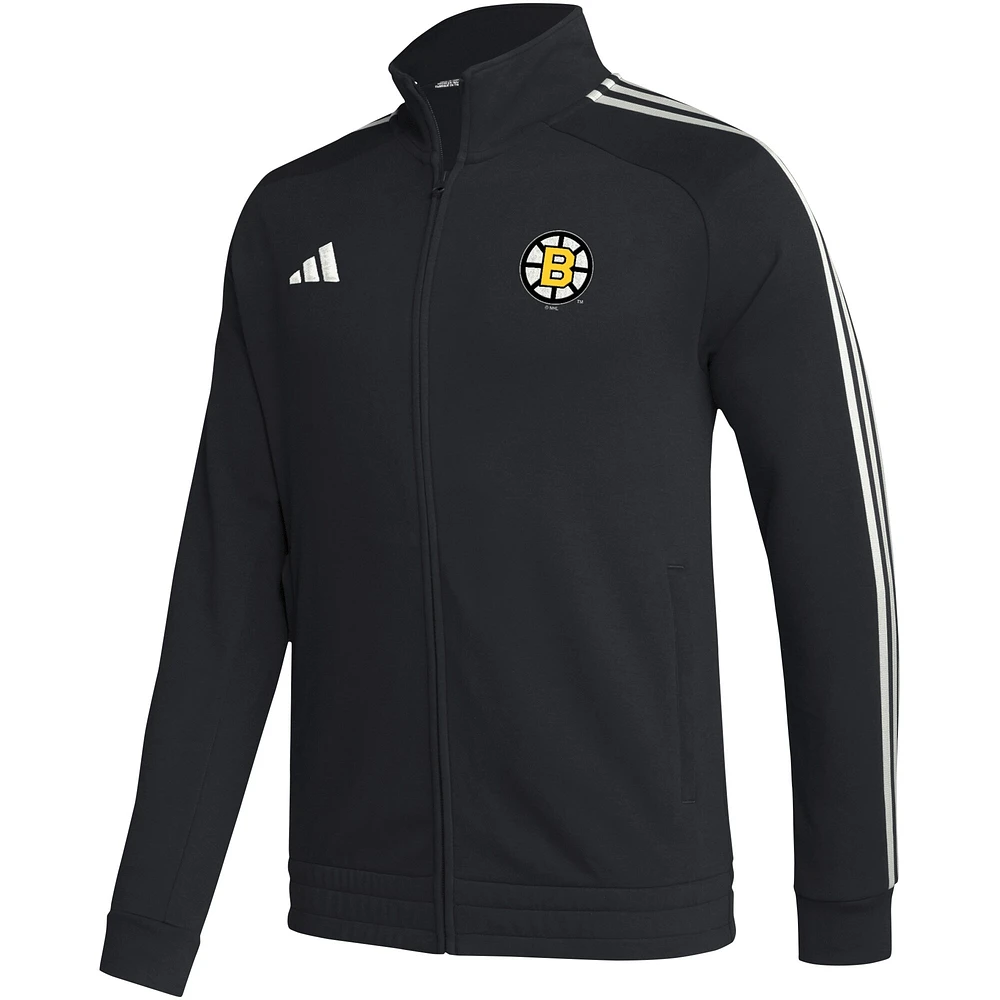 Veste de survêtement à fermeture éclair intégrale adidas Bruins Boston noire pour hommes