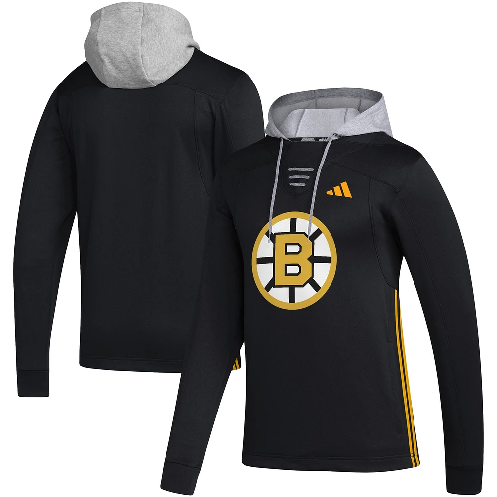 Sweat à capuche adidas noir Boston Bruins Refresh Skate Lace AEROREADY pour hommes