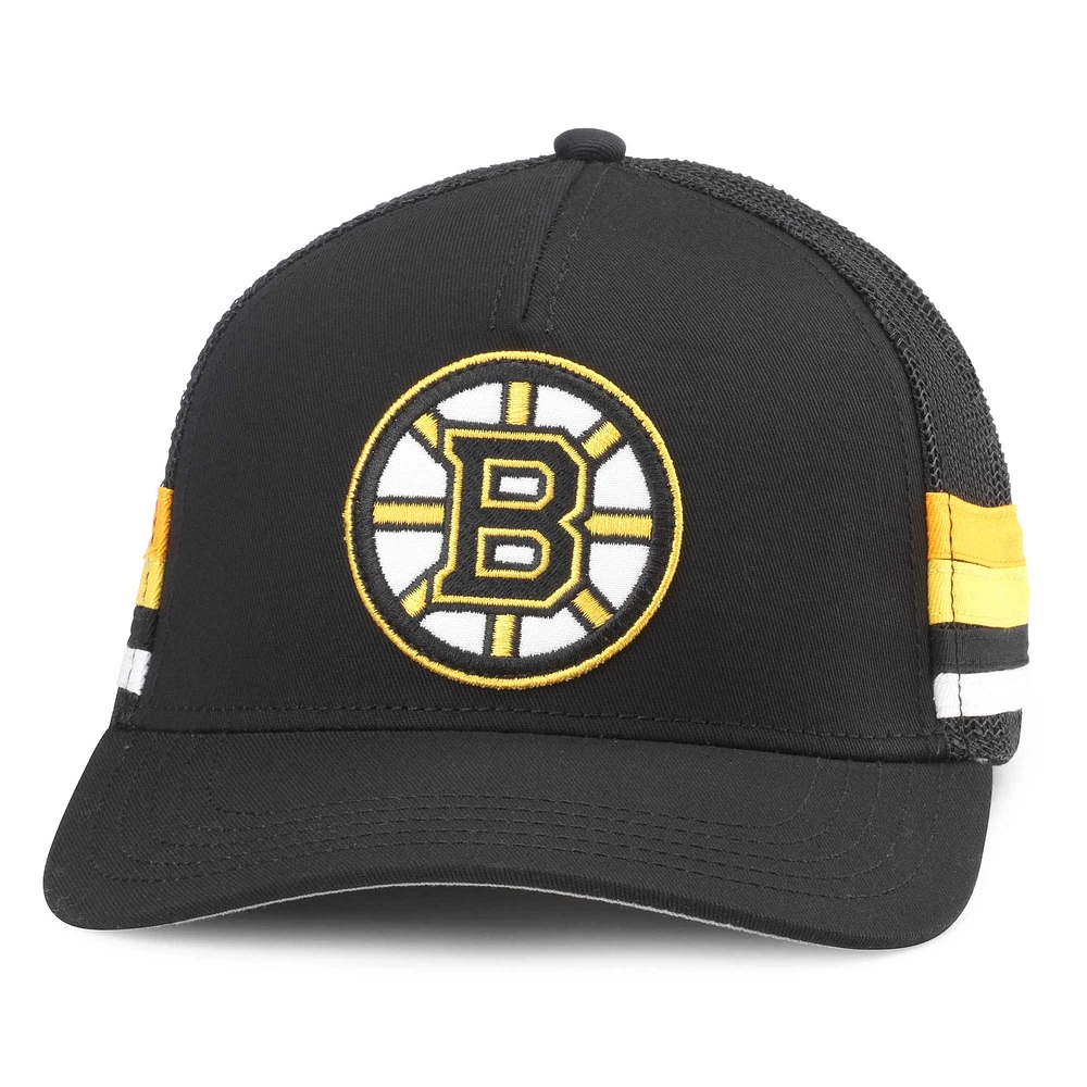 Casquette réglable de camionneur American Needle noire des Bruins de Boston HotFoot Stripes pour hommes