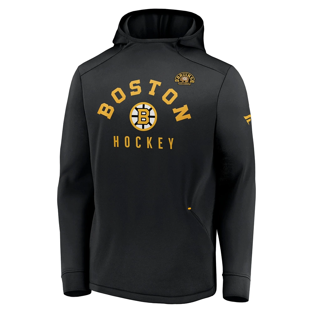 Men's Black Boston Bruins Centennial Lockup Authentic Pro Pullover Hoodie