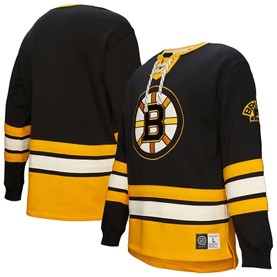 Men's Black Boston Bruins Heritage Lace-Up Pullover Sweatshirt