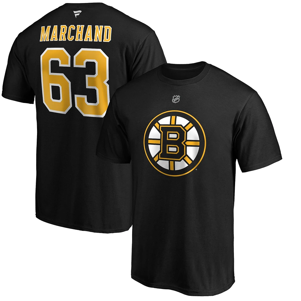 T-shirt noir authentique pour homme avec nom et numéro de l'équipe des Bruins Boston Brad Marchand