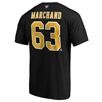 Men's Brad Marchand Black Boston Bruins Team Authentic Stack Name & Number T-Shirt