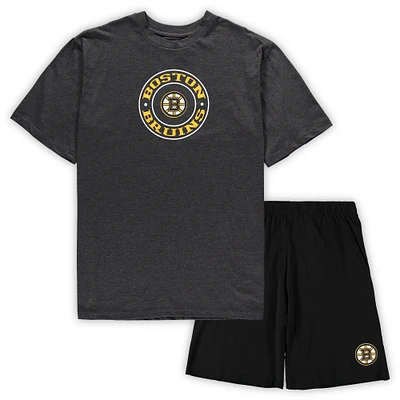 Ensemble de pyjama t-shirt et short Concepts Sport hommes, noir charbon chiné, Bruins Boston Tailles Big & Tall