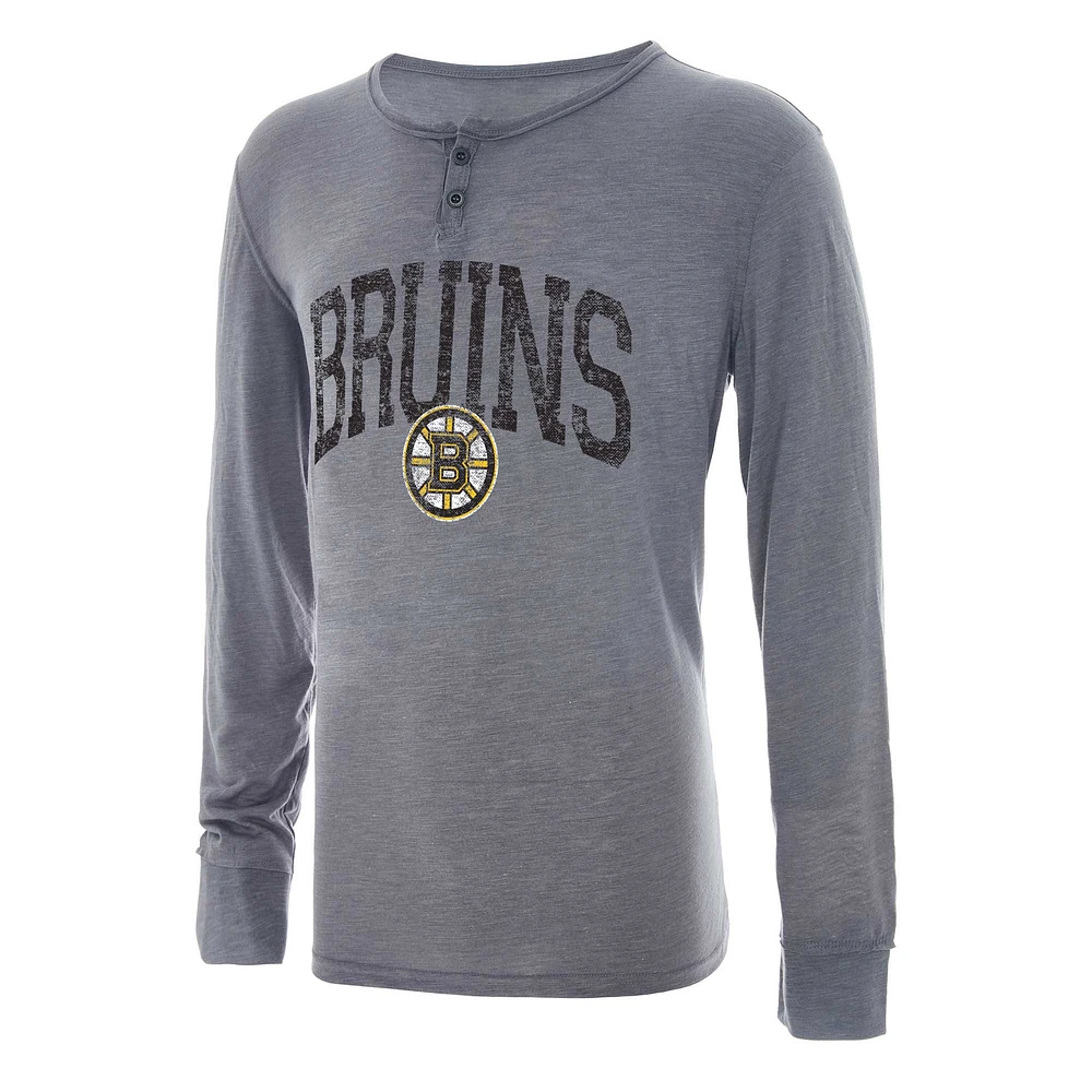 T-shirt à manches longues Concepts Sport gris Boston Bruins Takeaway Henley pour hommes