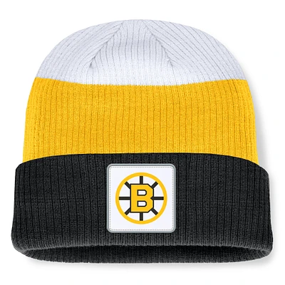 Bonnet en tricot à revers color-block noir/or Boston Bruins Heritage Showboat Fanatics pour homme