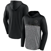 Men's Fanatics Black/Heather Charcoal Boston Bruins Iconic Defender Pullover Hoodie