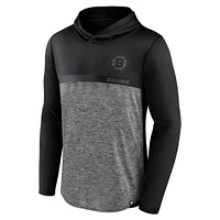 Men's Fanatics Black/Heather Charcoal Boston Bruins Iconic Defender Pullover Hoodie