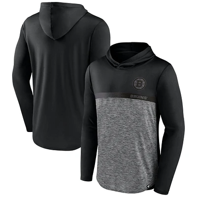 Men's Fanatics Black/Heather Charcoal Boston Bruins Iconic Defender Pullover Hoodie