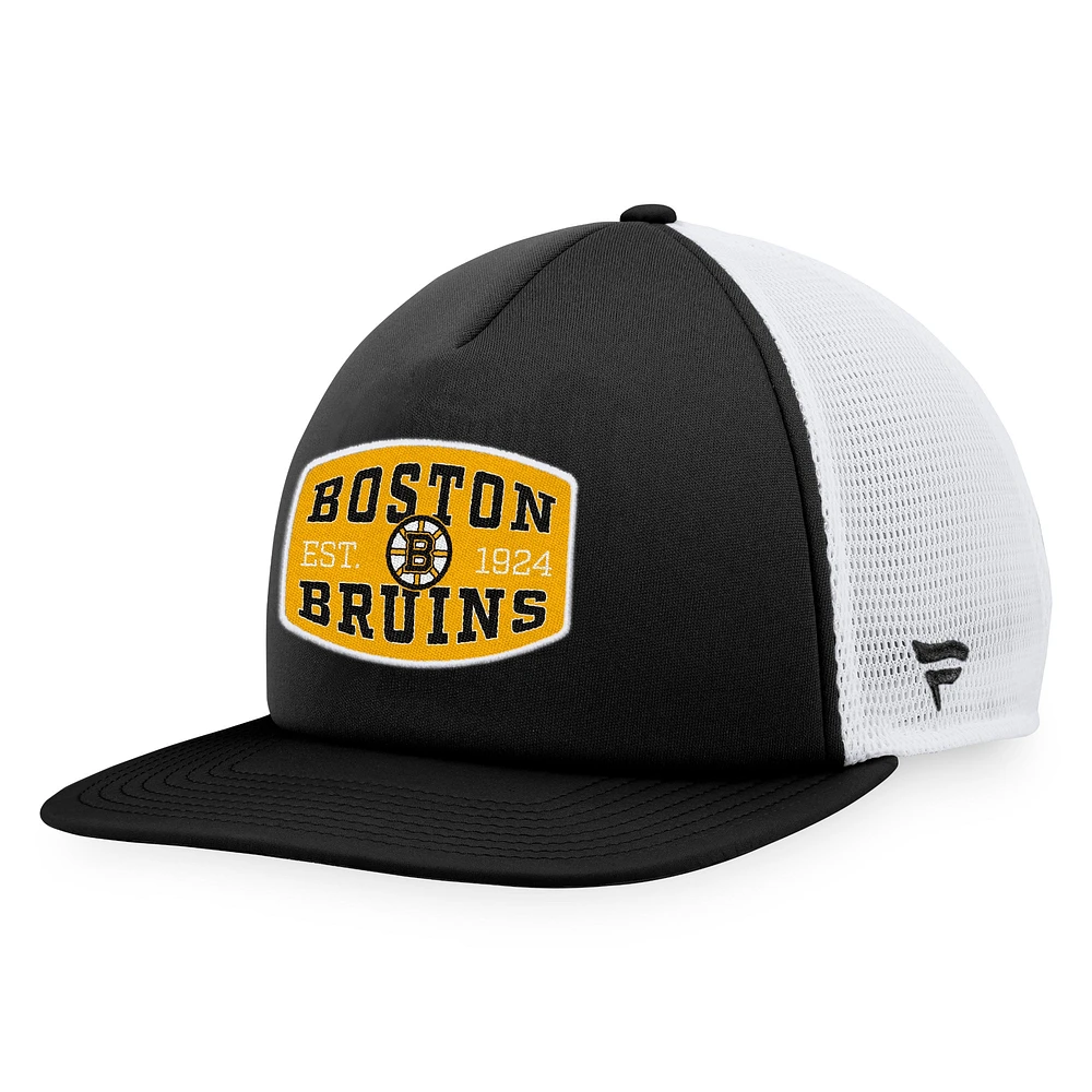 Men's Fanatics Black/White Boston Bruins Foam Front Patch Trucker Snapback Hat