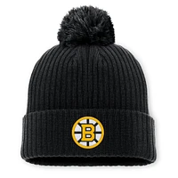 Bonnet en tricot à revers avec pompon pour homme Fanatics Black Boston Bruins 100e anniversaire