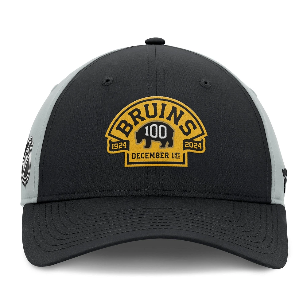 Casquette ajustable noire Fanatics pour homme des Bruins de Boston 2024 100e anniversaire