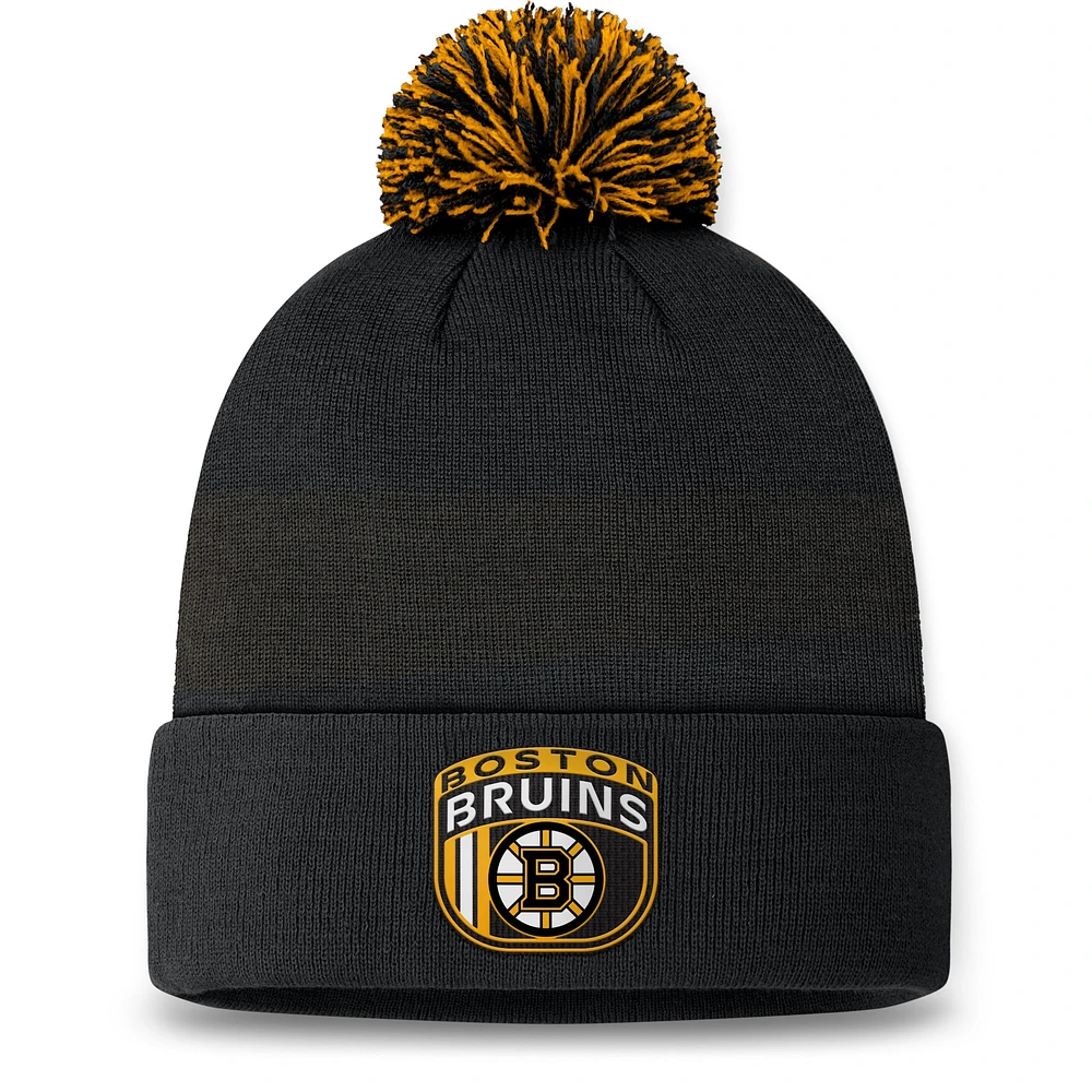 Bonnet en tricot à revers NHL Draft 2024 Fanatics noir des Bruins de Boston pour hommes avec pompon