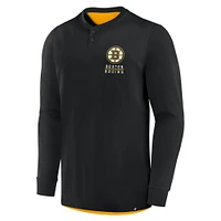 Men's Fanatics Black Boston Bruins Adrenaline Push Long Sleeve Henley Shirt