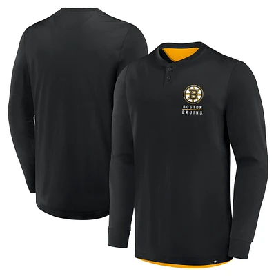 Men's Fanatics Black Boston Bruins Adrenaline Push Long Sleeve Henley Shirt