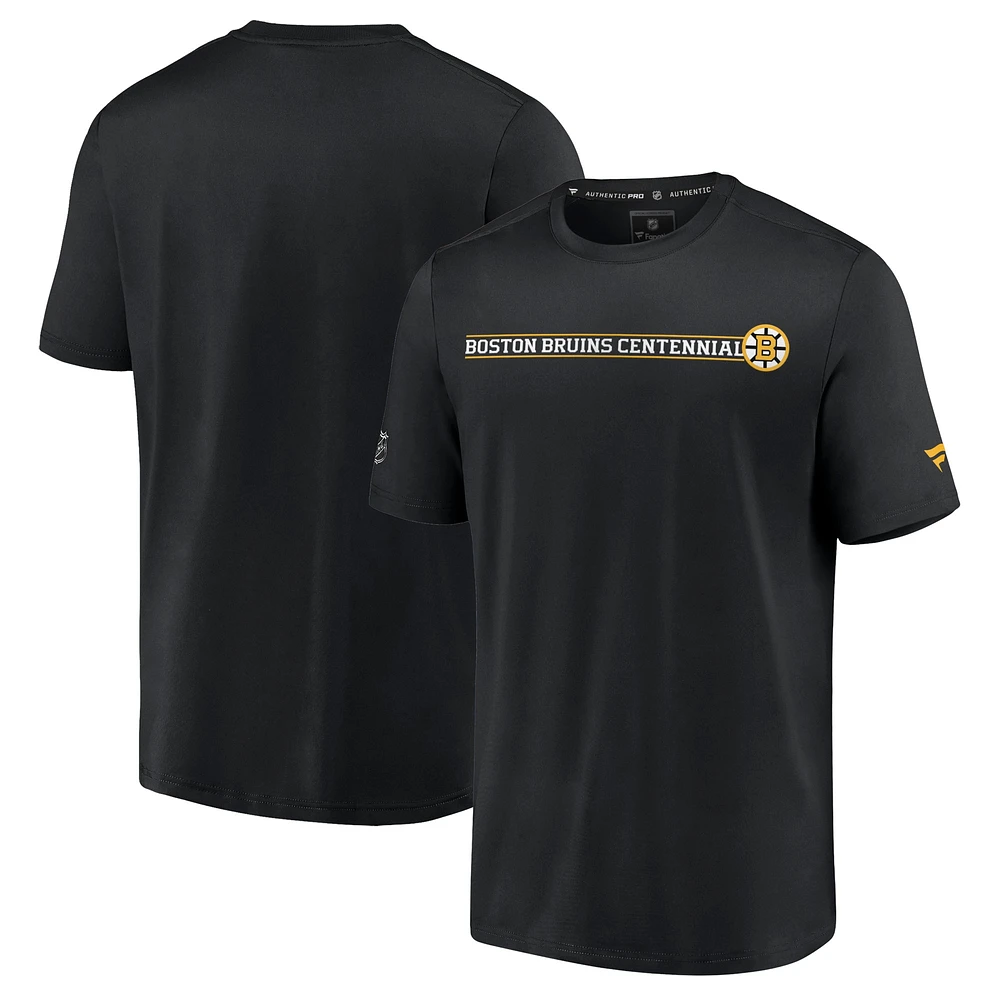 Men's Fanatics  Black Boston Bruins Authentic Pro Centennial Banner T-Shirt