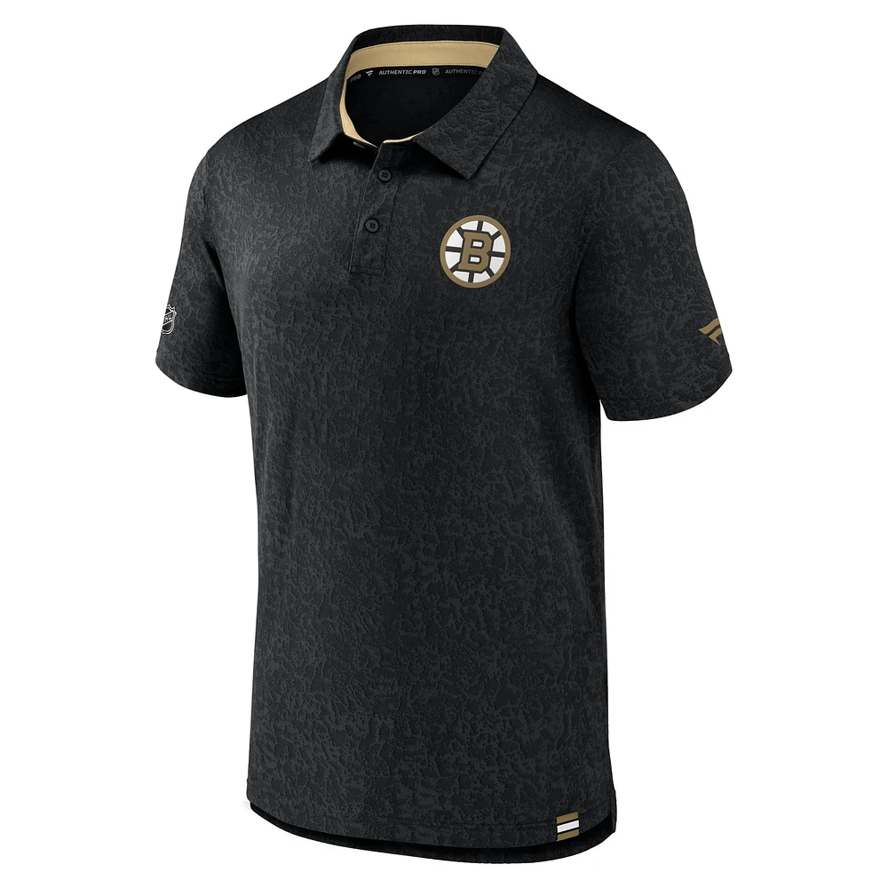 Men's Fanatics  Black Boston Bruins Authentic Pro Jacquard Polo