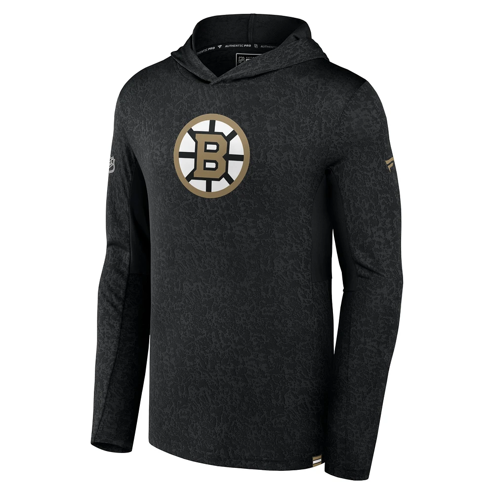 Sweat à capuche léger Fanatics noir Boston Bruins Authentic Pro pour hommes